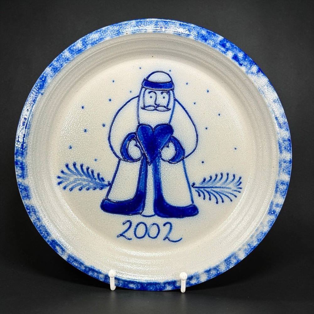 Eldreth Pottery 2002 Salt Glazed Father Christmas Santa Heart Plate 11in Blue
